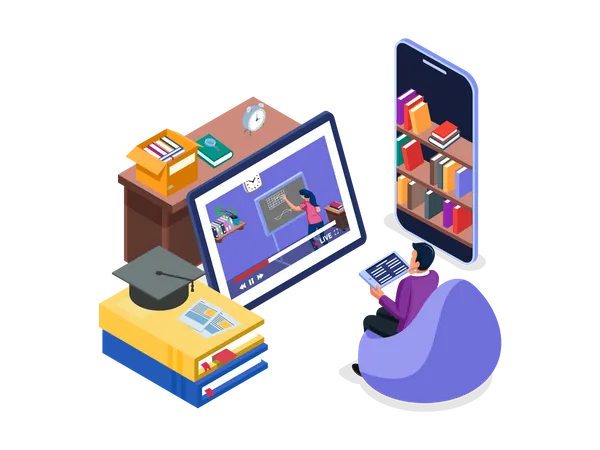 Student Watch Online Course Video In Tablet E Learning Illustration Concept Modern Flat Design Isometric Concept Of Online Education For Website And Mobile Website Landing Page Template Illustration