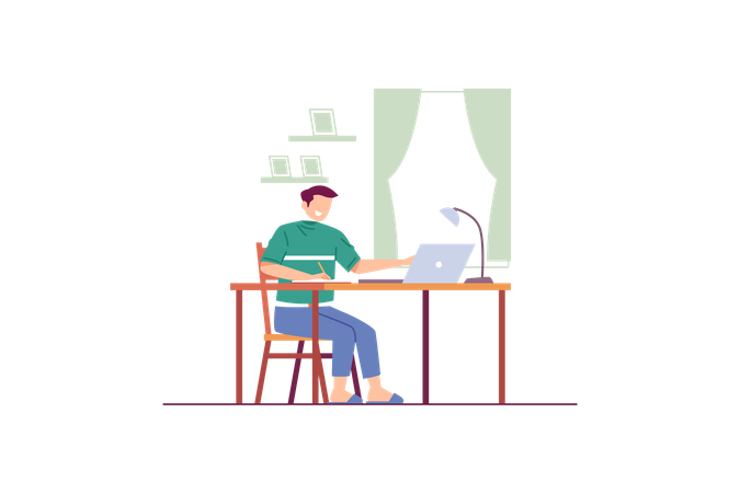 Boy attending online class  Illustration