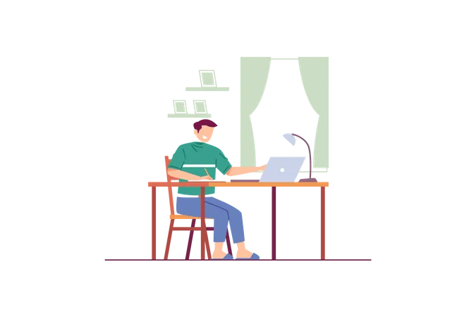 Boy attending online class  Illustration
