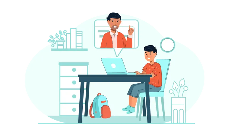 Boy attending online class Illustration