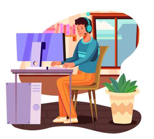 Boy Attending online class  Illustration