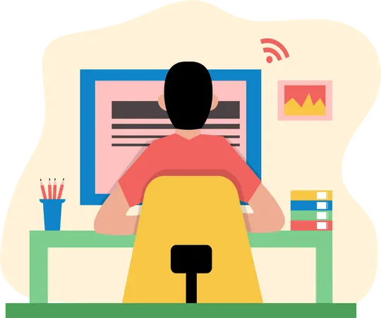 Boy attending online class  Illustration