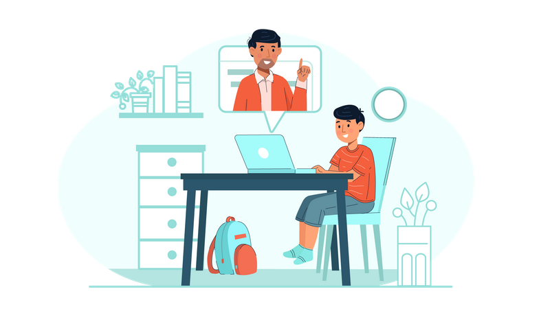 Boy attending online class  Illustration