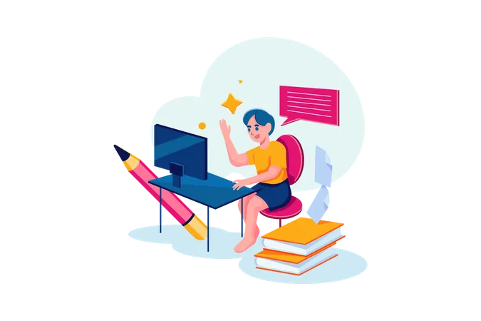 Boy attending online class  Illustration