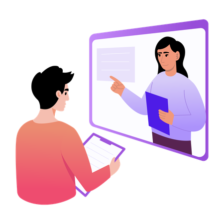 Boy attending online lecture  Illustration