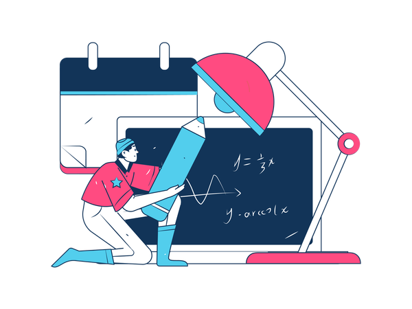 Boy attending online math class  Illustration