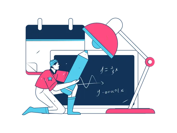 Boy attending online math class  Illustration