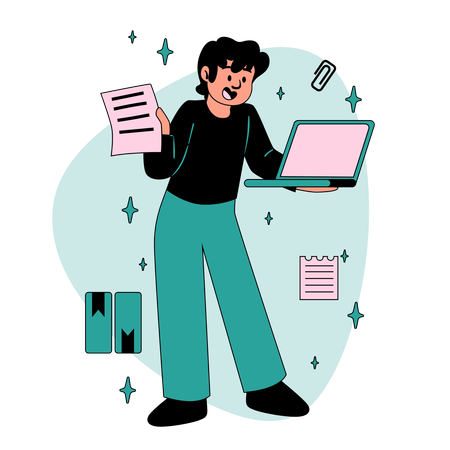 Boy attending online meeting  Illustration