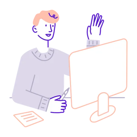 Boy attending virtual lecture  Illustration