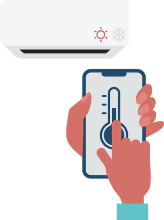 Boy automating air conditioner  Illustration