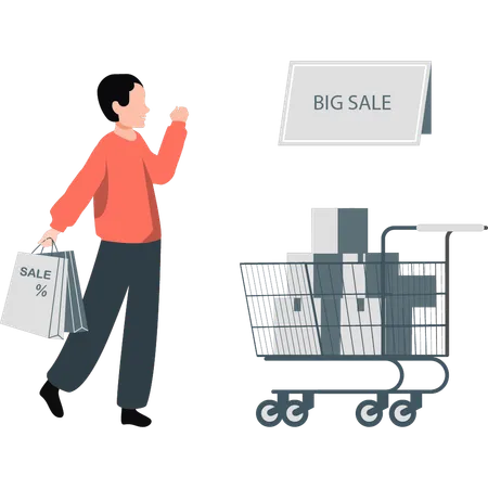 Boy availing big sale  Illustration