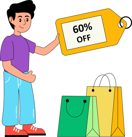 Boy availing shopping discount  Illustration