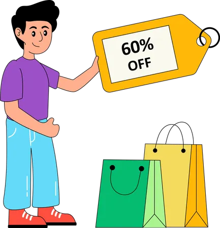 Boy availing shopping discount  Illustration