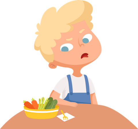 Boy avoid healthy salad Illustration