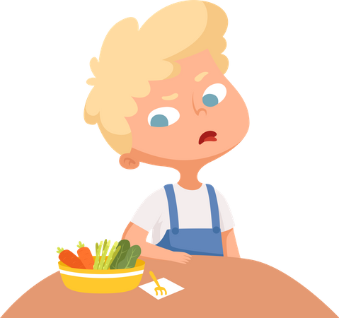 Boy avoid healthy salad  Illustration