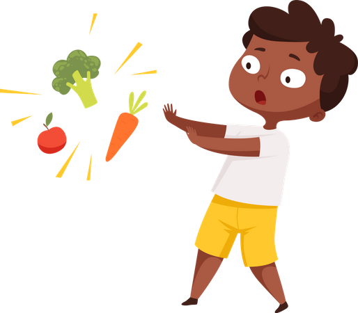 Boy avoiding healthy veggies  Illustration