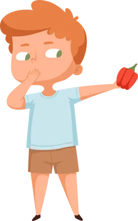 Boy avoiding vegetables Illustration