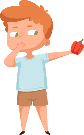 Boy avoiding vegetables  Illustration