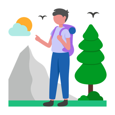 Boy Backpackers doing hiking  Illustration