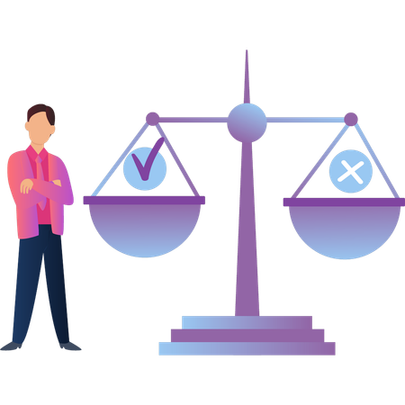 Boy balancing right and wrong  Illustration