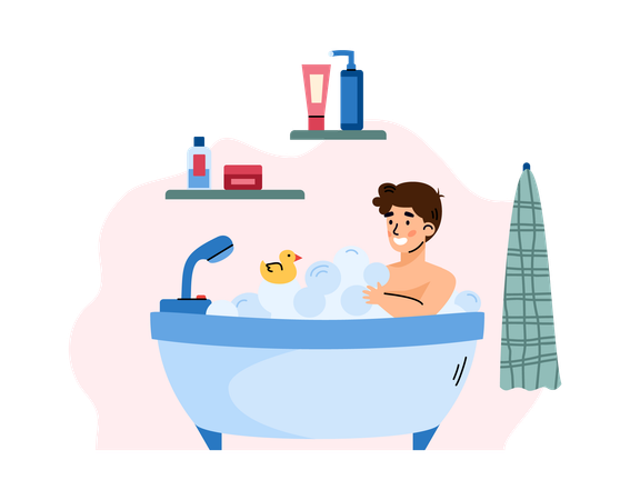 Boy bathing in bathtub  Illustration