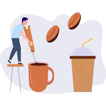 Boy beating coffee  Illustration