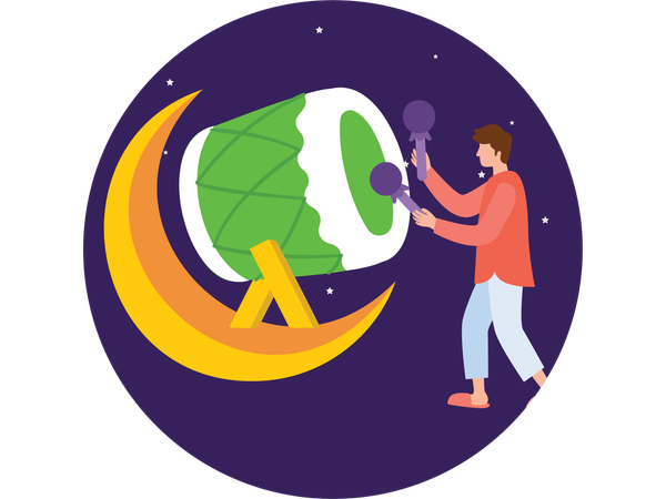 Boy beating drum on eid festival  Illustration