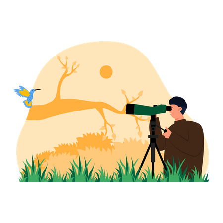 Boy birdwatcher  Illustration