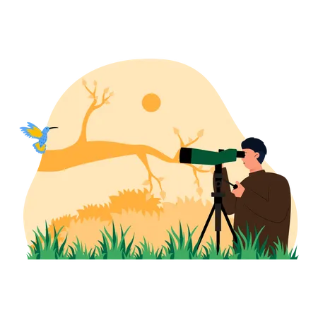 Boy birdwatcher  Illustration