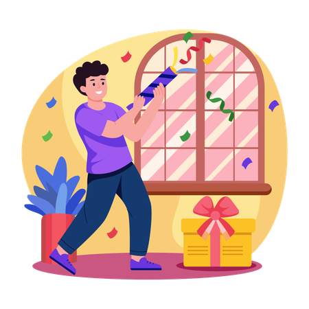 Boy blasting party popper  Illustration