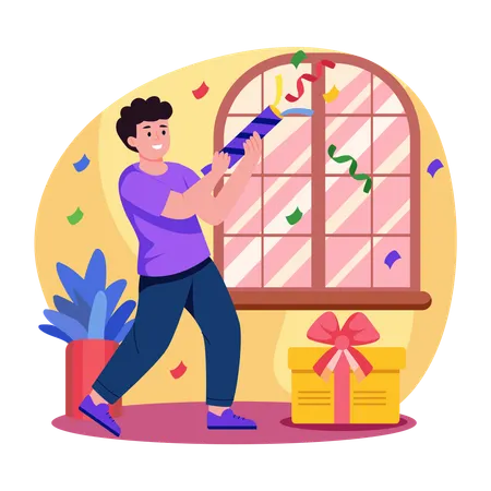 Boy blasting party popper  Illustration