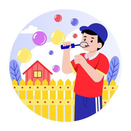 Boy blowing bubbles  Illustration