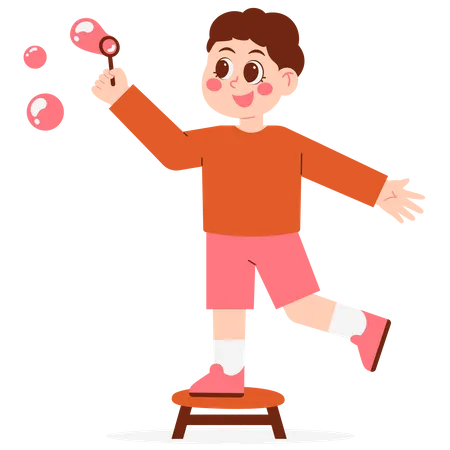 Boy Blowing Bubbles  Illustration