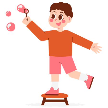 Boy Blowing Bubbles  Illustration