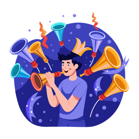 Boy blowing horn  Illustration