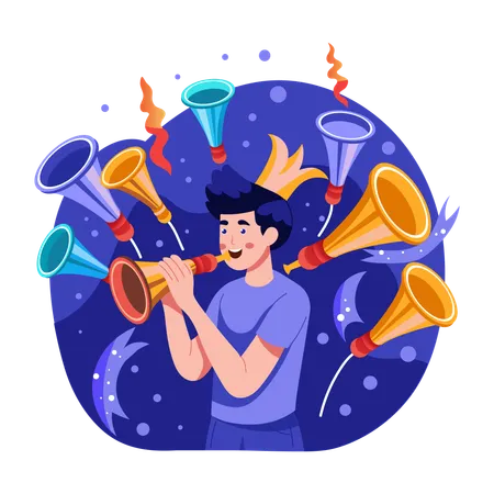 Boy blowing horn  Illustration