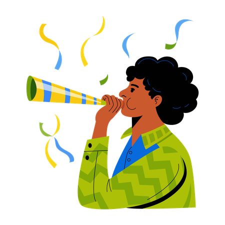 Boy blowing party horn  Illustration