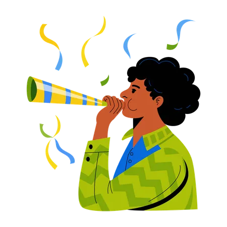 Boy blowing party horn  Illustration