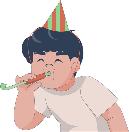 Boy blowing party whistle  Illustration