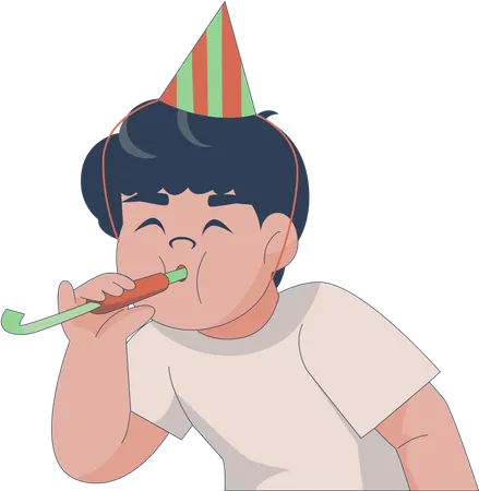 Boy blowing party whistle  Illustration