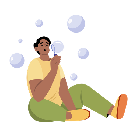 Boy blowing soap bubble  Illustration