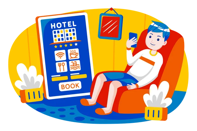 Boy booking hotel Illustration