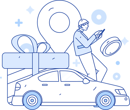 Boy booking online taxi  Illustration