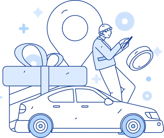 Boy booking online taxi  Illustration