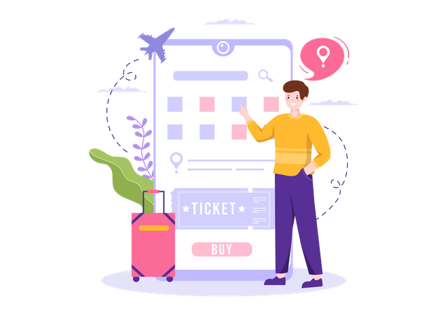 Boy booking travel ticket online  Illustration