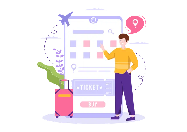 Boy booking travel ticket online  Illustration