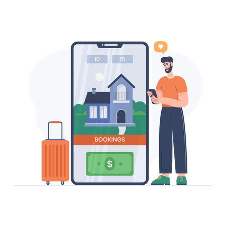 Boy booking trip  Illustration