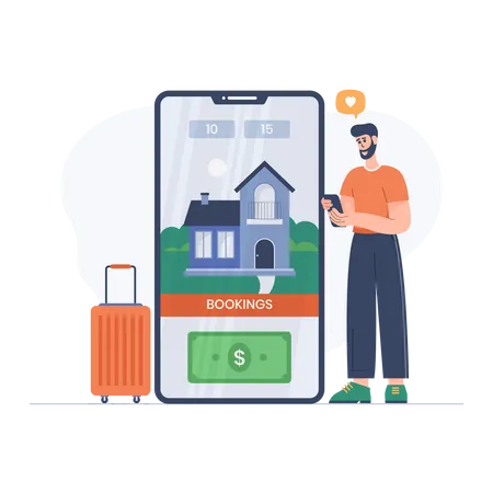 Boy booking trip  Illustration