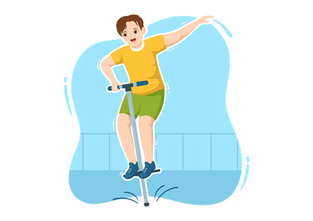 Boy bouncing on Pogo Stick  Illustration