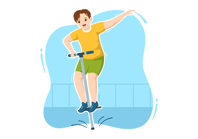 People Playing With Sport Jump Pogo Stick Illustration For Web Banner Or Landing Page In Outdoor Fun Toy Flat Cartoon Hand Drawn Templates Illustration